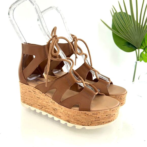 Sorel Brown Wedge Sandals - Picture 1 of 16